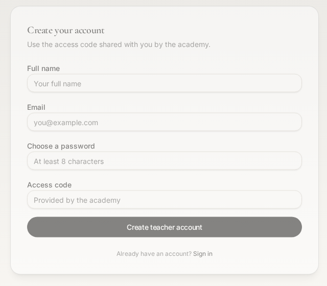 The sign-up form at /teacher-signup